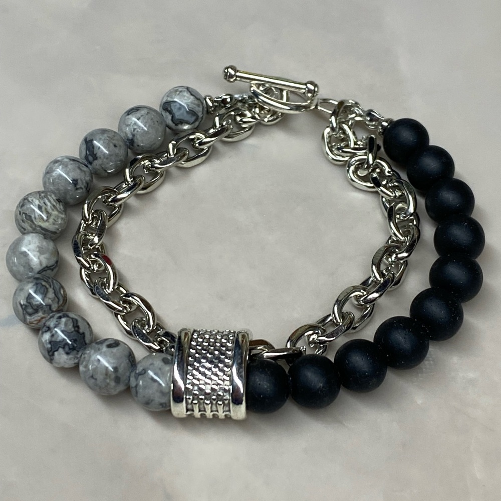 Silver and Black Chain Link Jewelry Bracelet